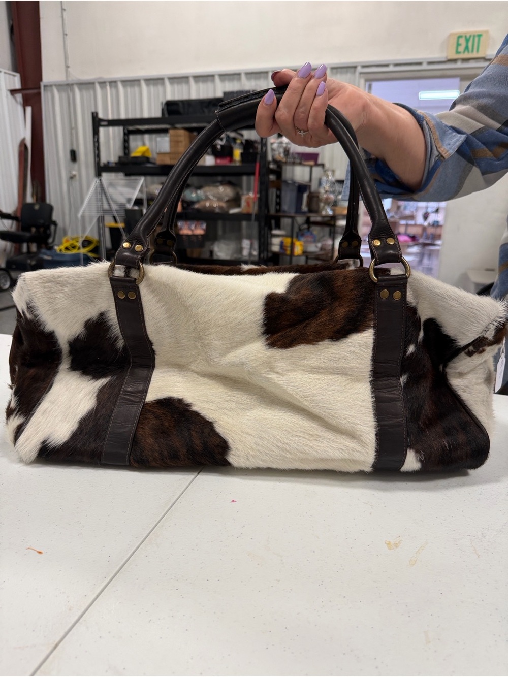 Myra Bag Brown & White Cowhide Leather Tote